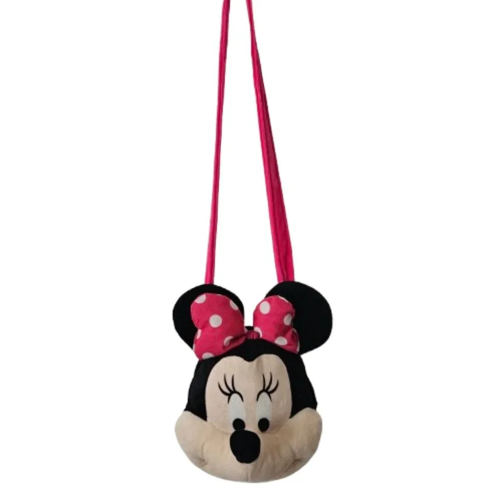 Disney Minnie Mouse Plush Crossbody Bag Fast Forward Pink Polka Dot Bow Purse